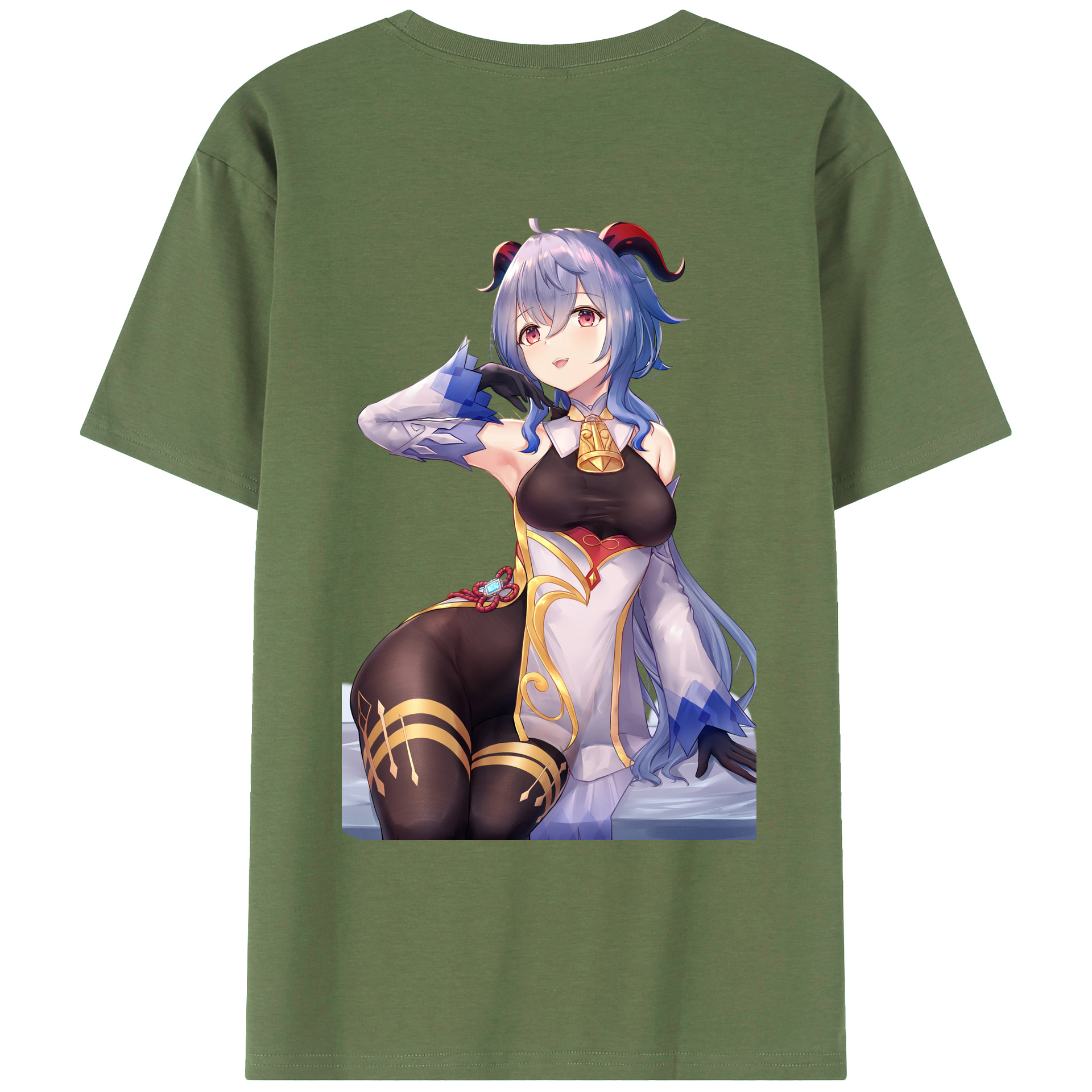 げんし神 甘雨 かんう genshin Ganyu 綿100％ メンズ半袖Tシャツ（バックプリント） 通気性